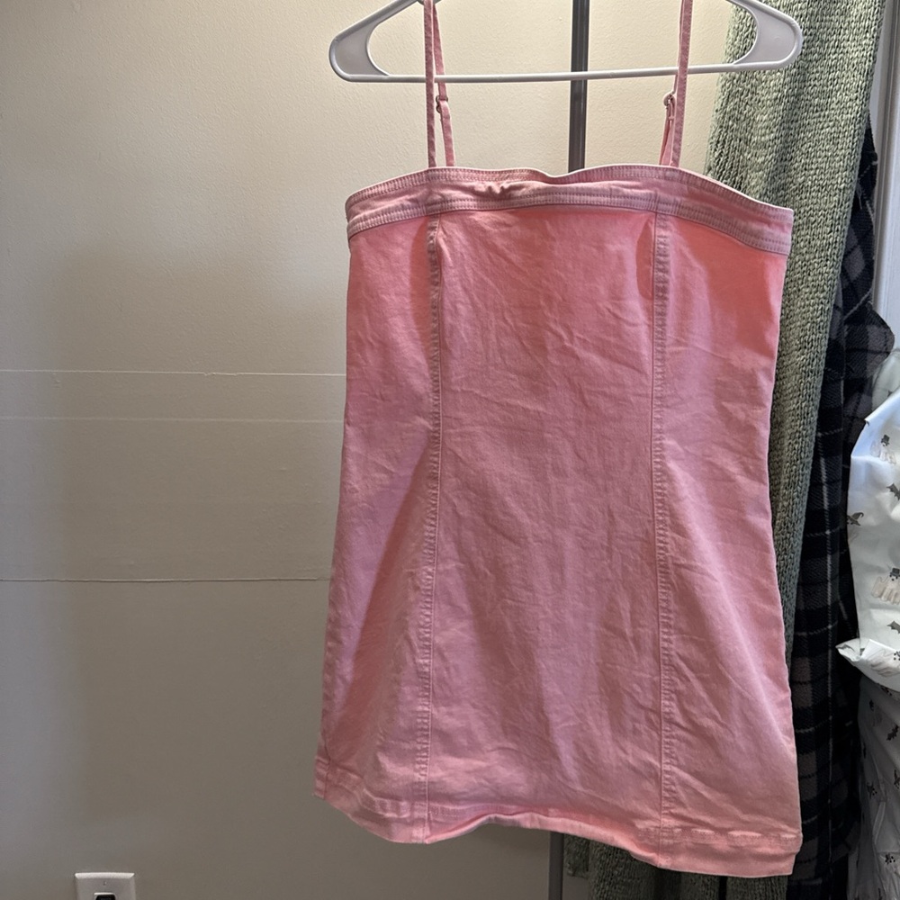 Pink Lace Up Denim Dress